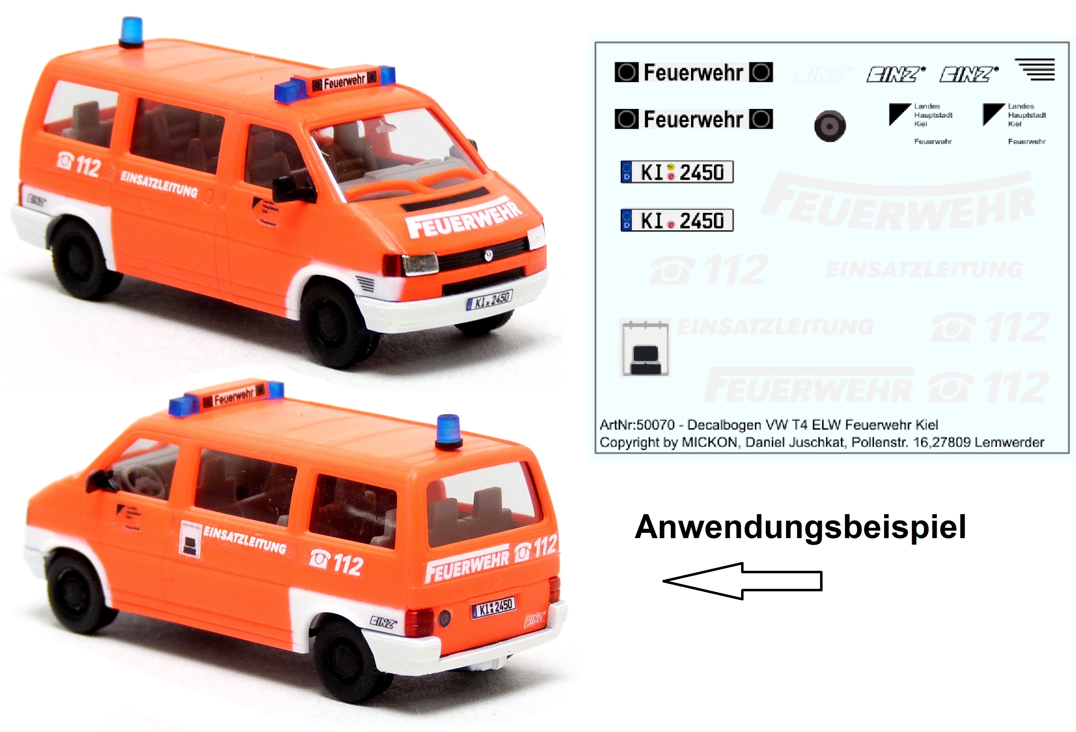 Decalbogen - VW T4 Bus ELW 1 Feuerwehr Kiel