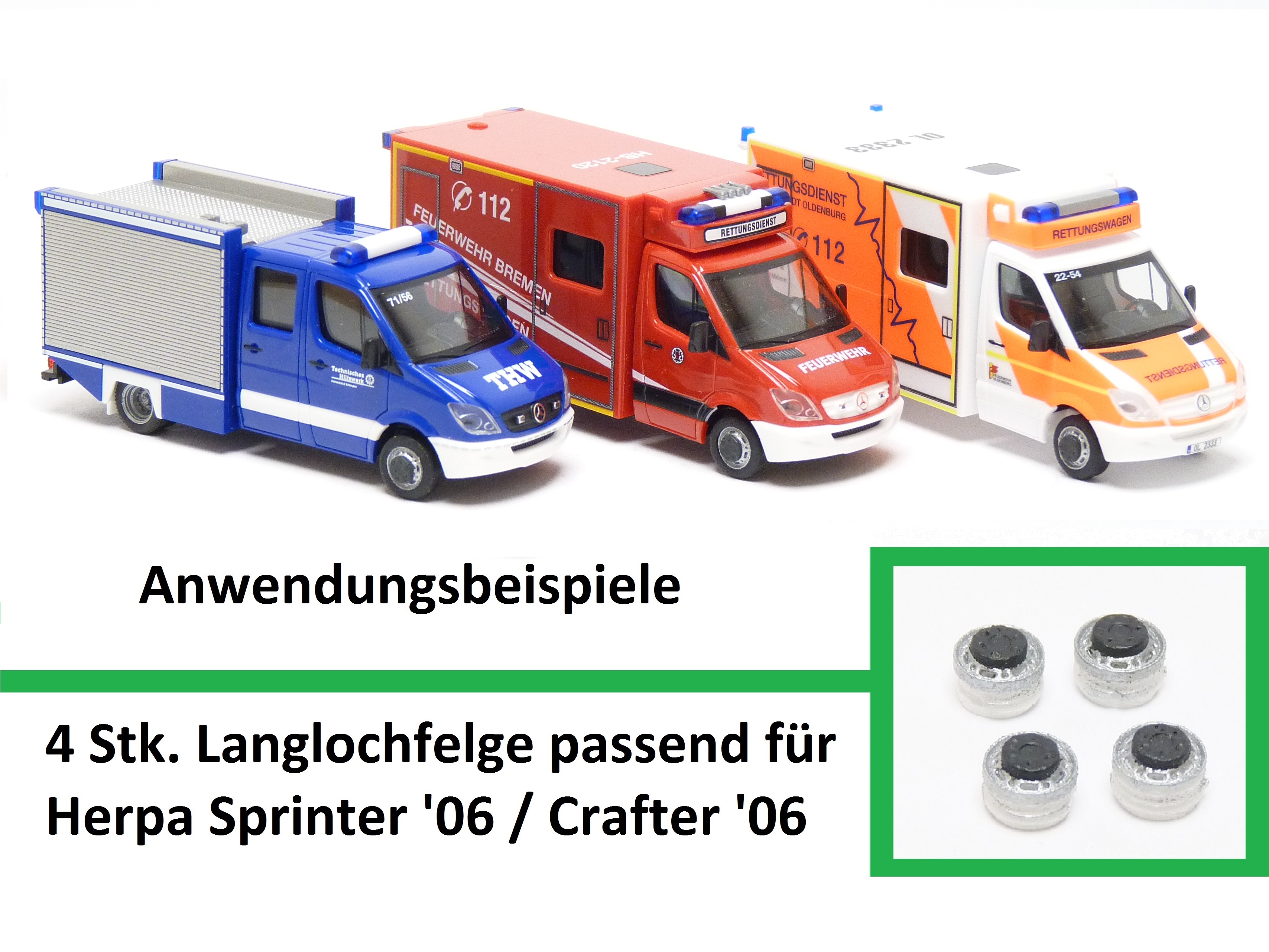 4 Stk. Schwerlastfelge passend für Herpa Sprinter '06/ Crafter '06