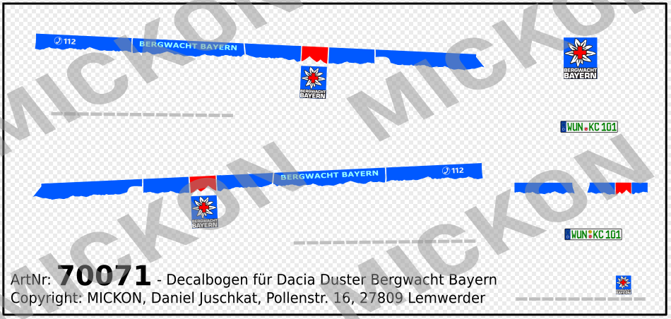 Decalbogen Dacia Duster Bergwacht Bayern