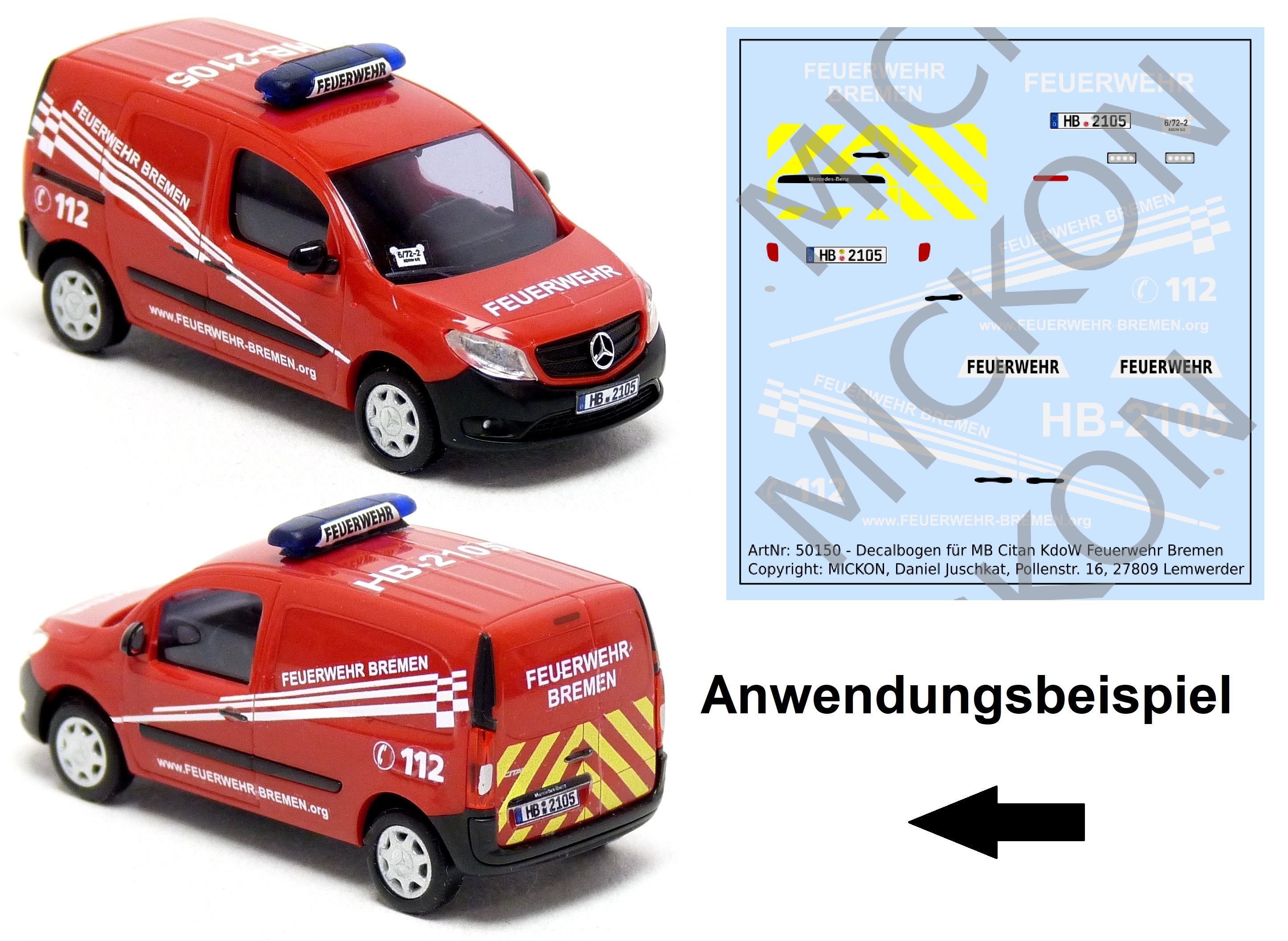Decalbogen - MB Citan KdoW Feuerwehr Bremen