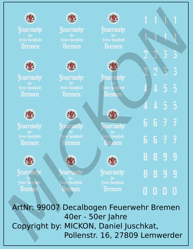 Decalbogen - Feuerwehr Bremen 40er - 50er Jahre universal