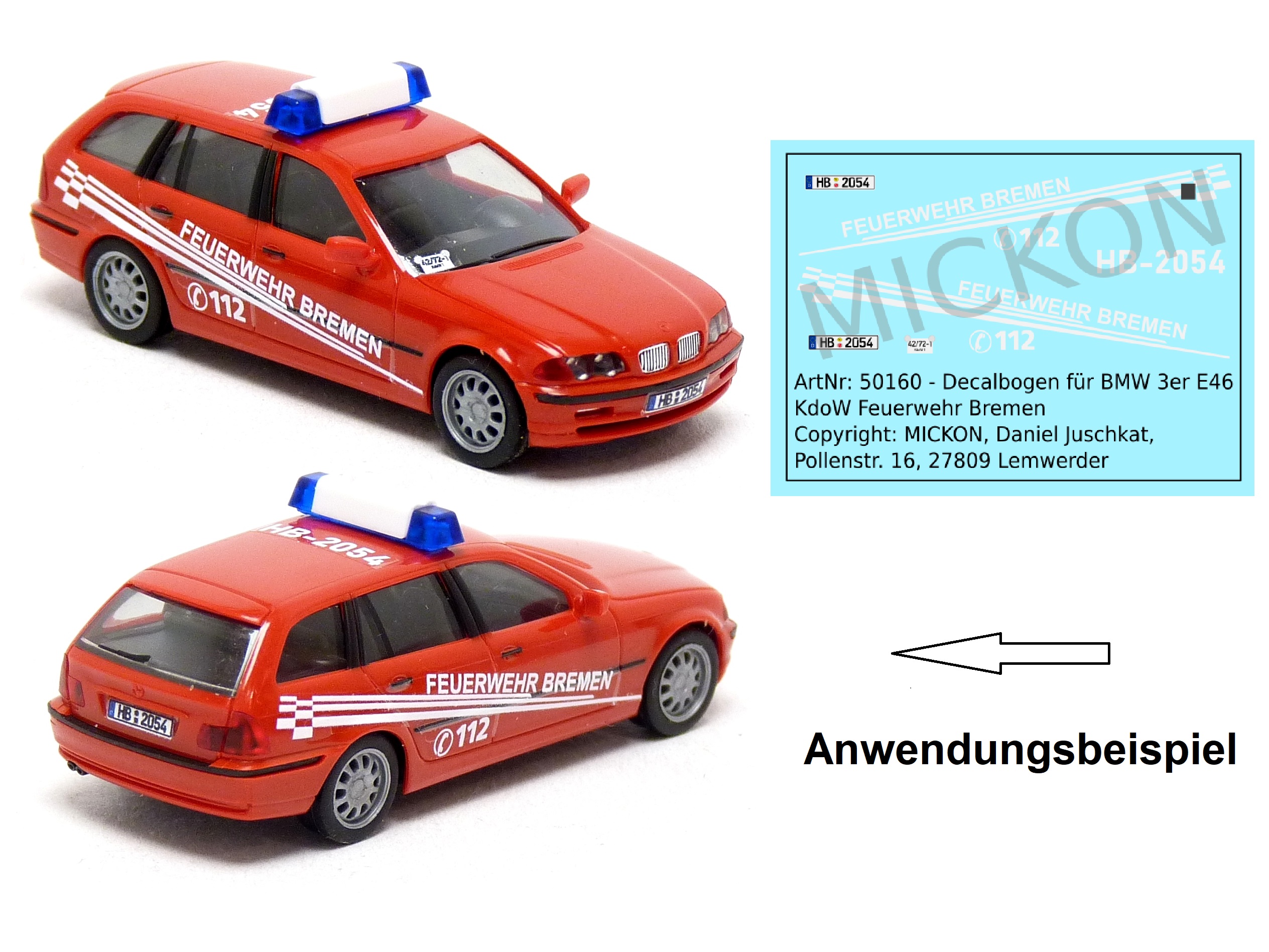 Decalbogen - BMW 3er E46 KdoW Feuerwehr Bremen