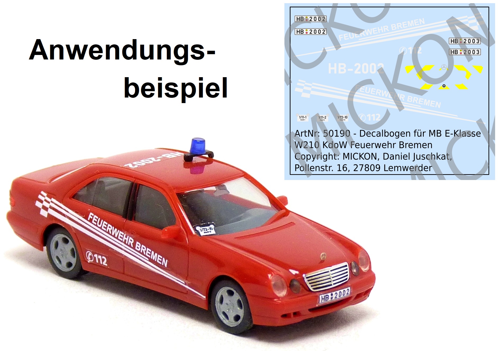 Decalbogen - MB E-Klasse W210 KdoW Feuerwehr Bremen