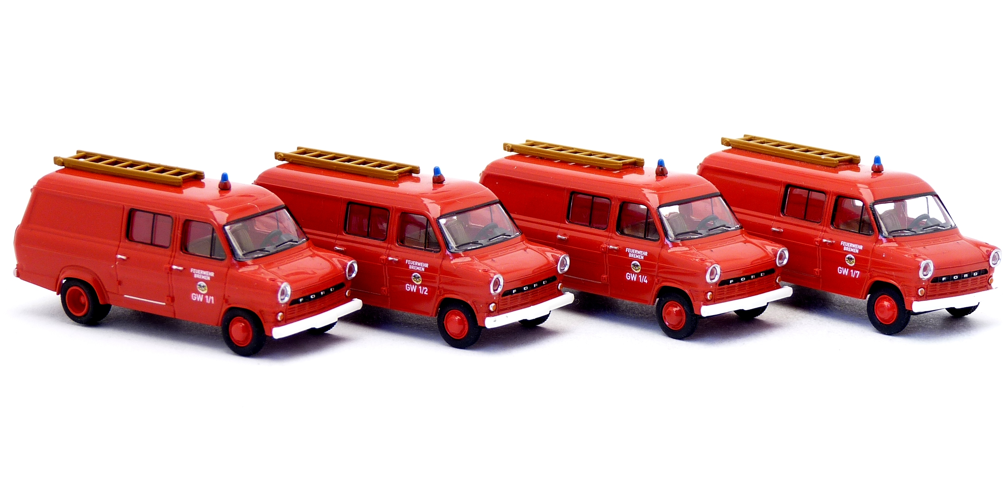 Brekina 4er Set Ford Transit FT100 GW Feuerwehr Bremen