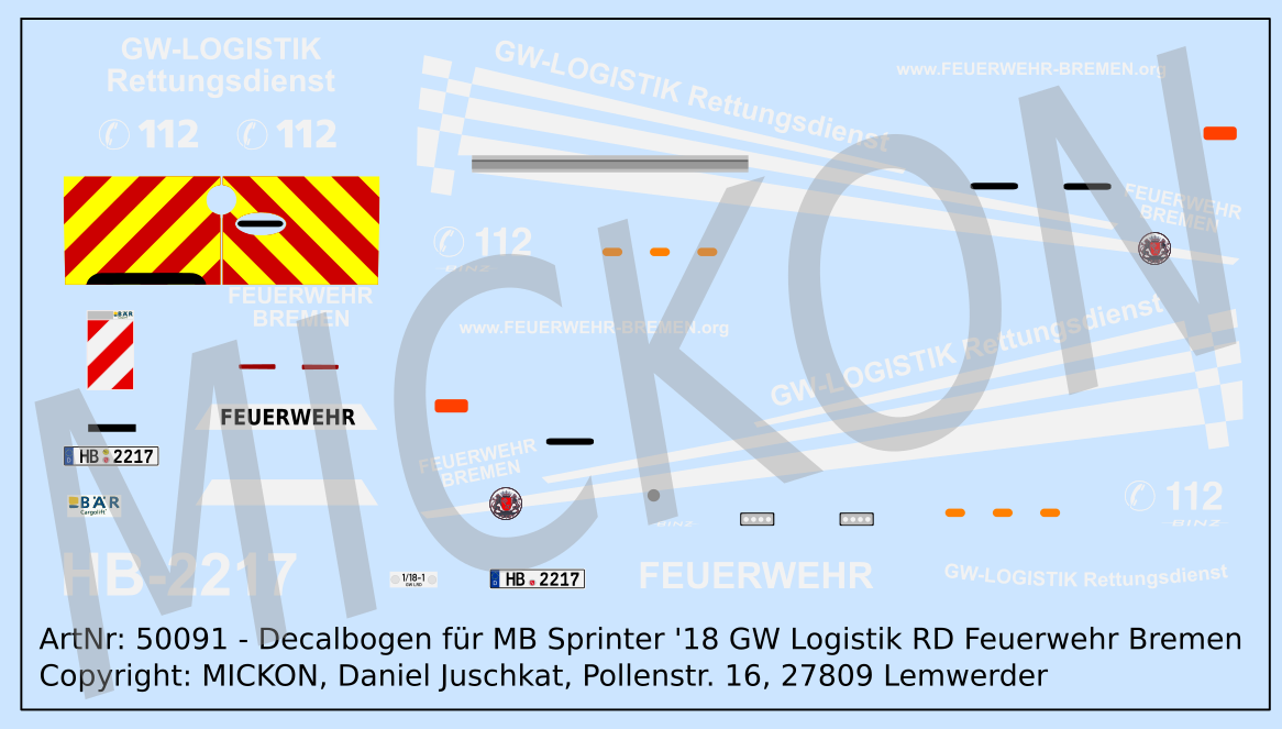 Decalbogen - MB Sprinter '18 GW Logistik Rettungsdienst Feuerwehr Bremen