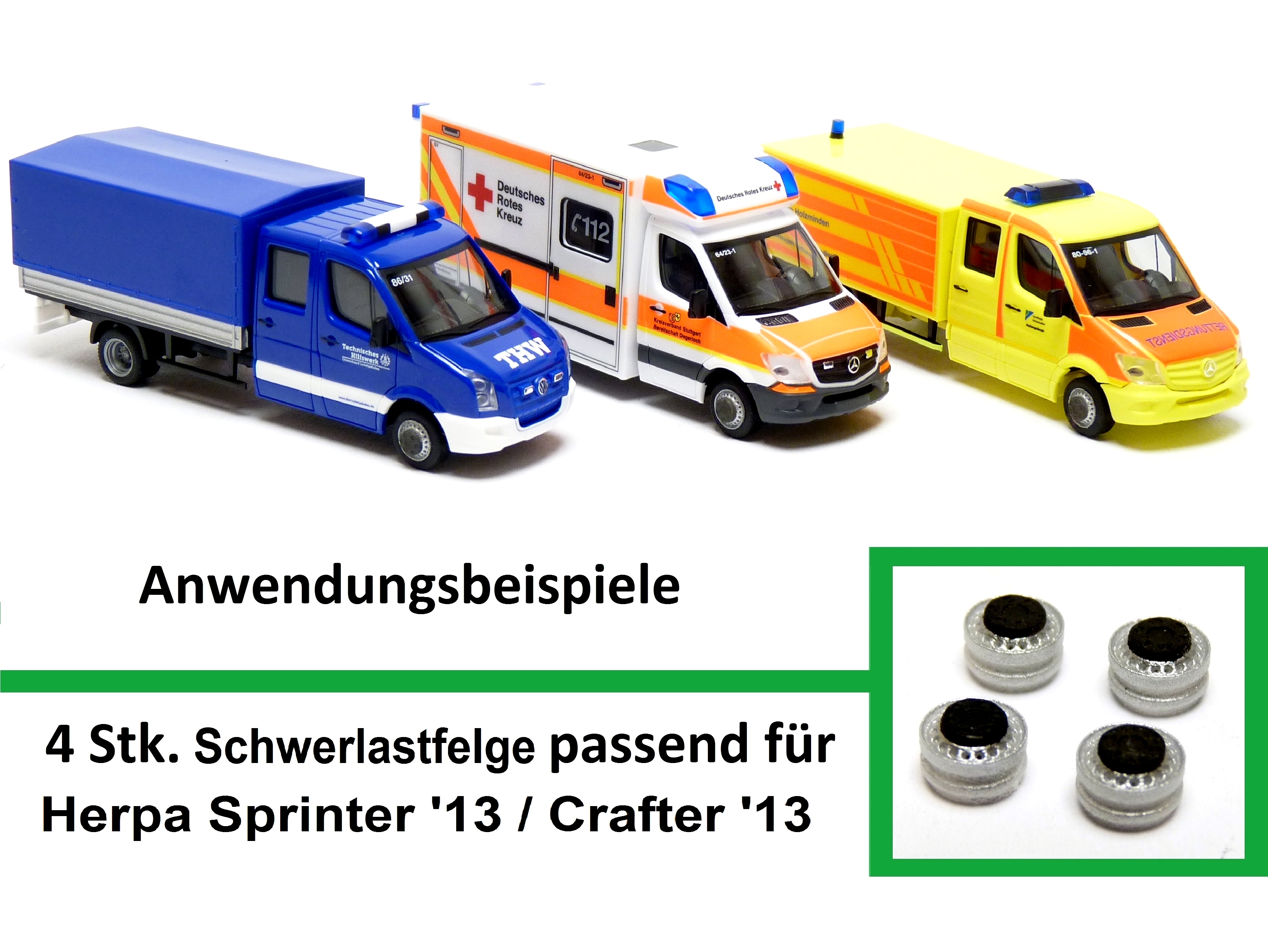 4 Stk. Schwerlastfelge passend für Herpa Sprinter '13 / Crafter '13