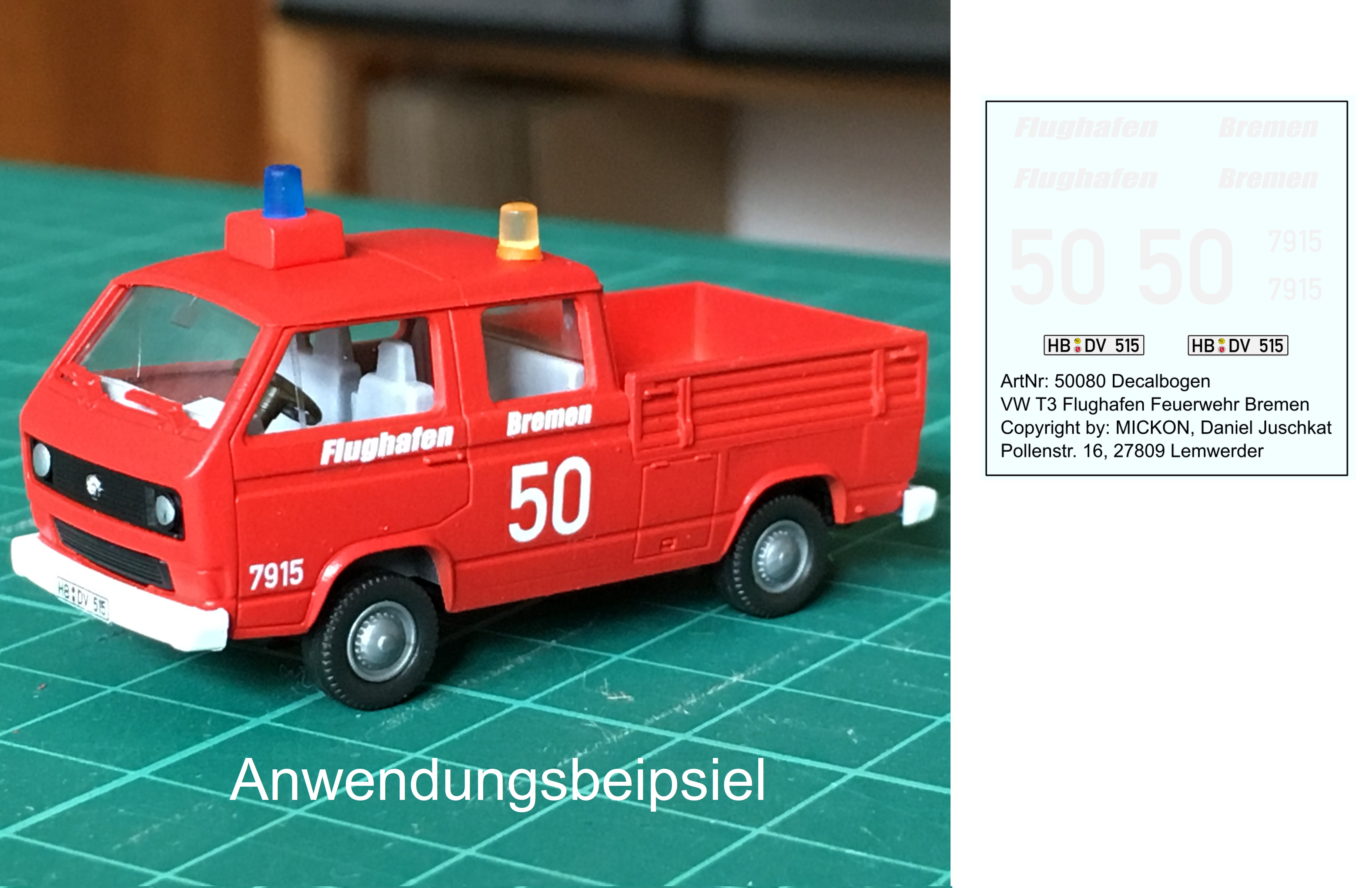 Decalbogen - VW T3 Doka Flughafen Bremen Feuerwehr