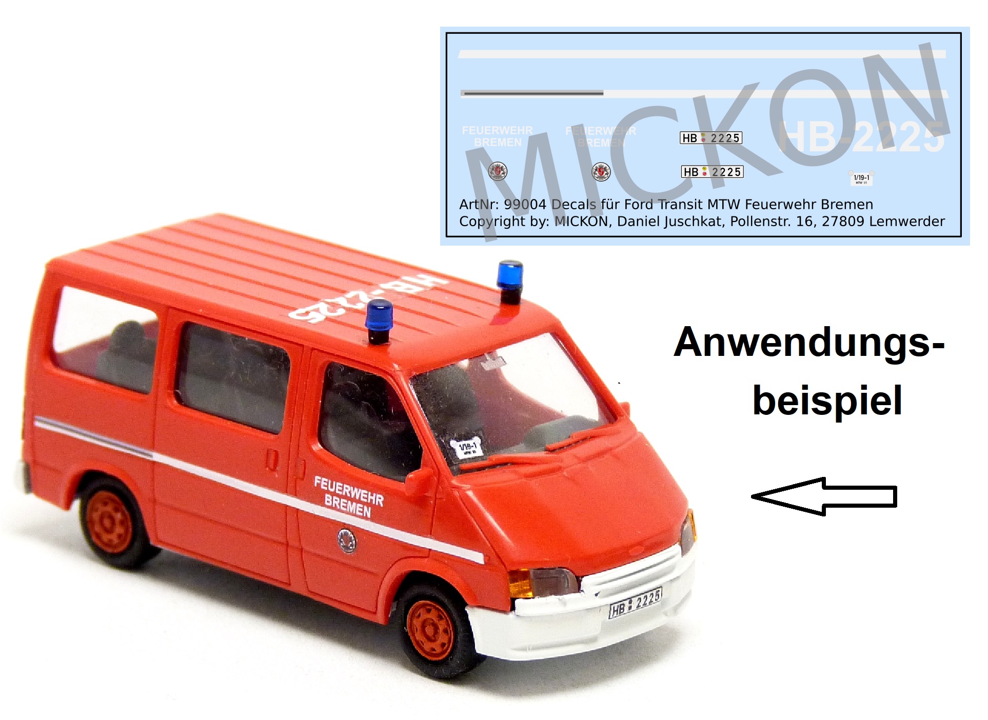 Decalbogen - Ford Transit MTW Feuerwehr Bremen