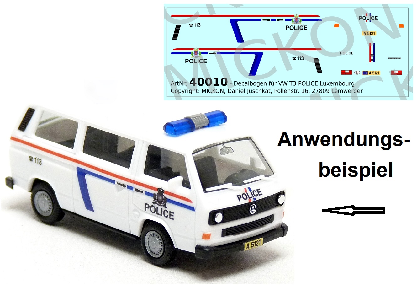 Decalbogen - VW T3 Bus POLICE Luxembourg