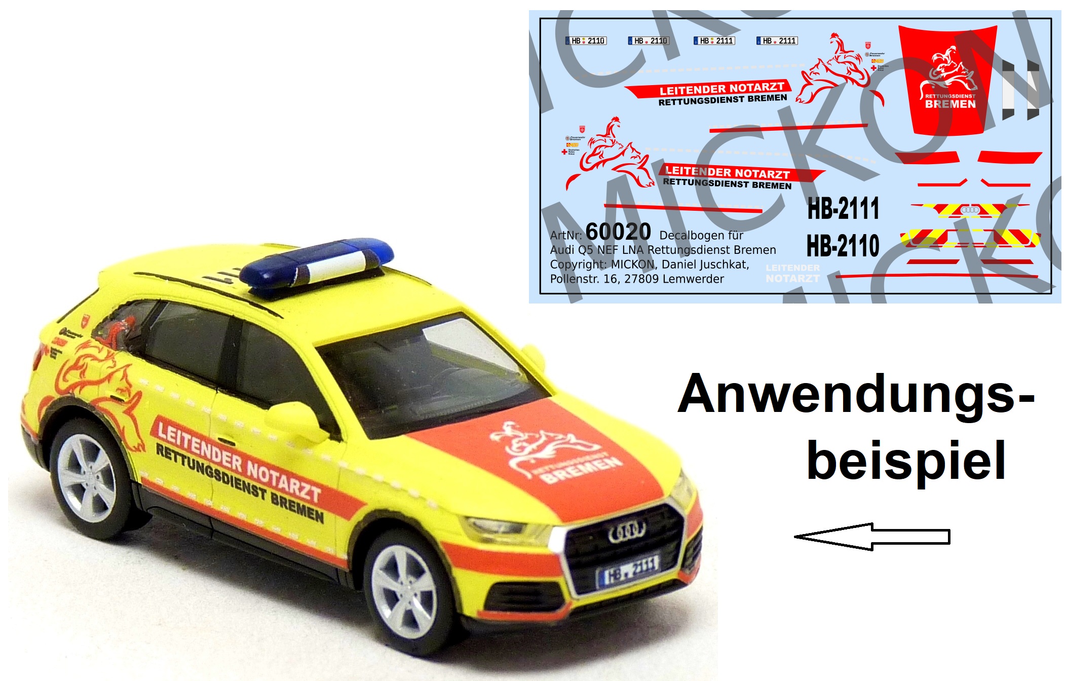 Decalbogen - Audi Q5 LNA leitender Notarzt Rettungsdienst Bremen
