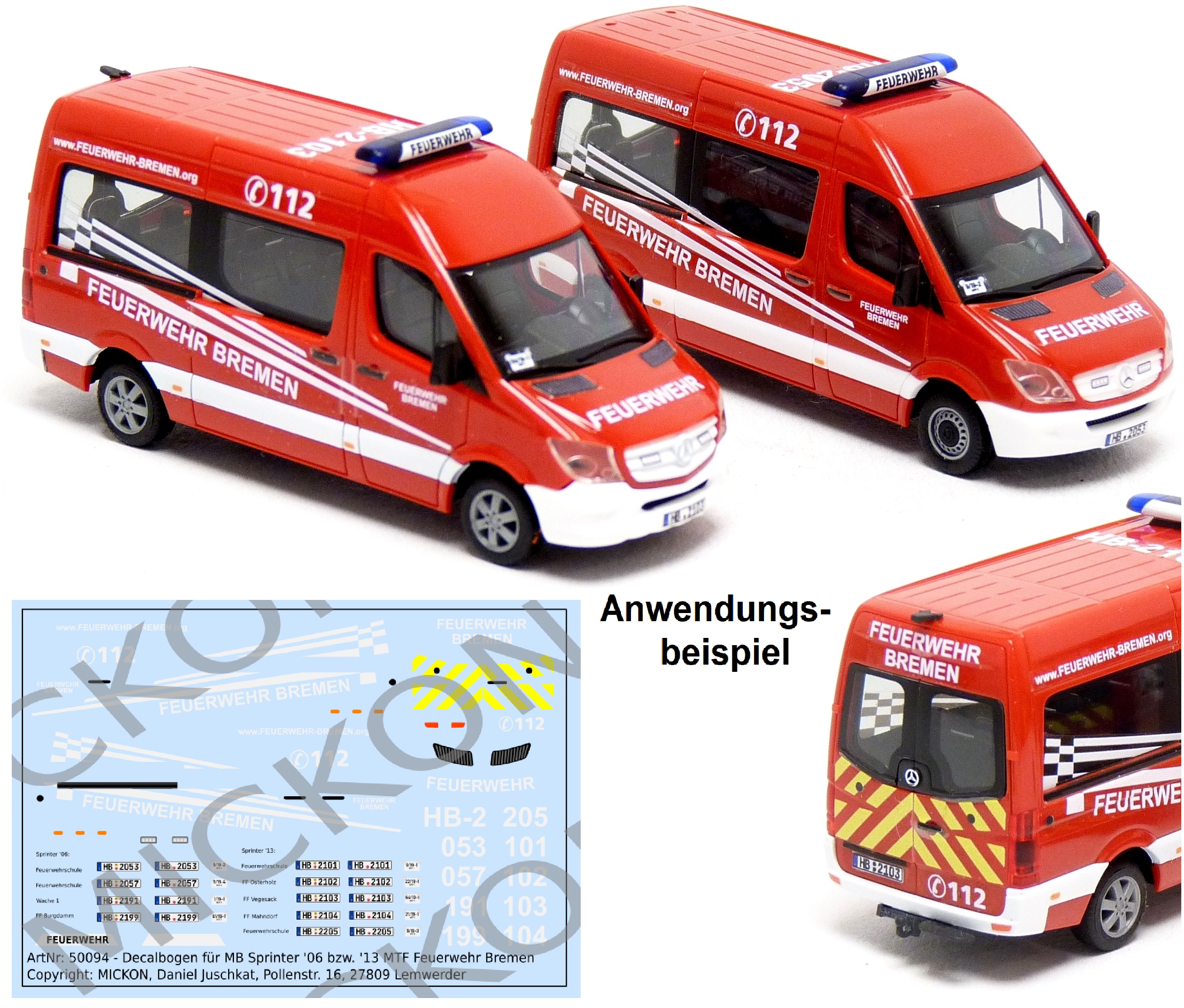 Decalbogen - MB Sprinter '06 / '13 MTF Feuerwehr Bremen