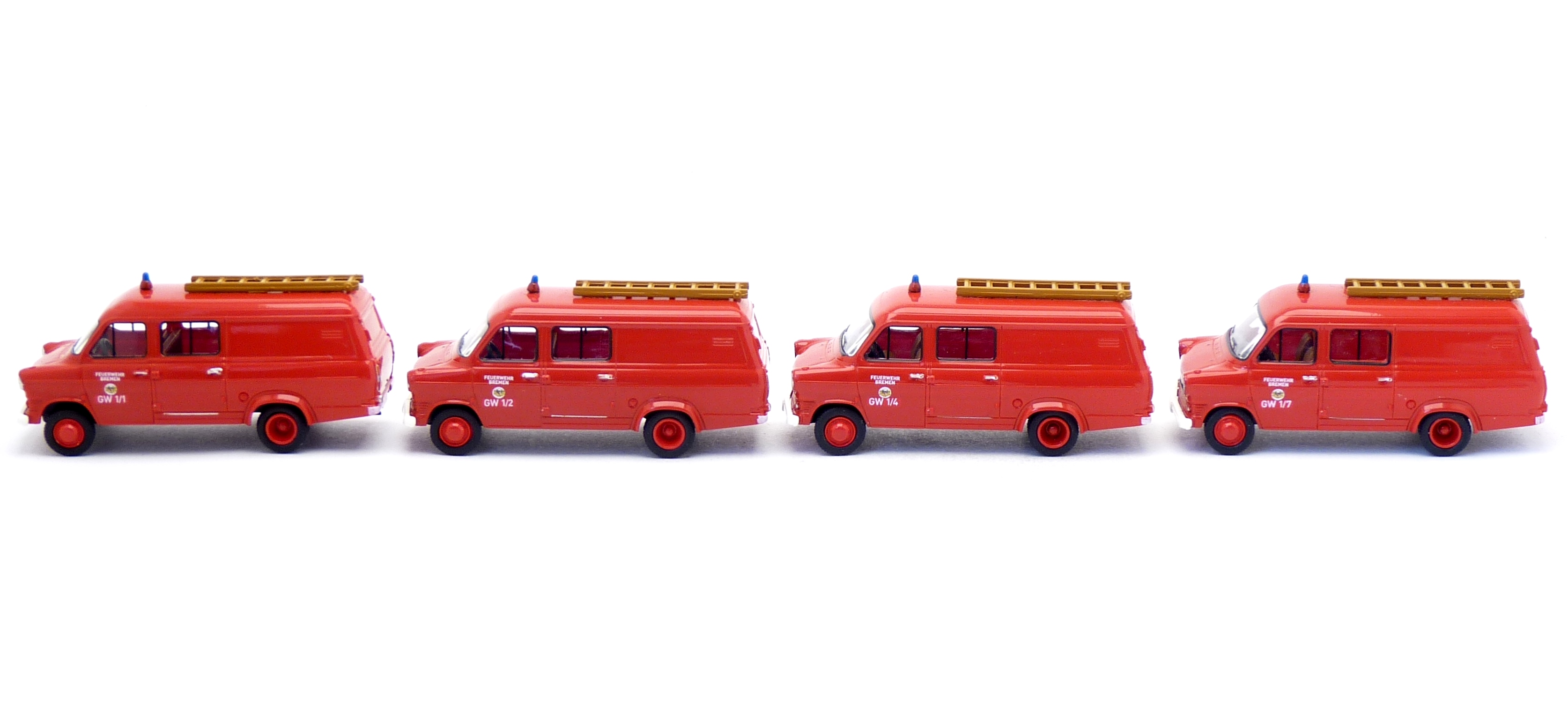 Brekina 4er Set Ford Transit FT100 GW Feuerwehr Bremen
