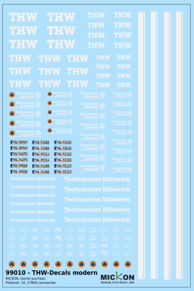 THW Decals modern weiß - Universalbogen